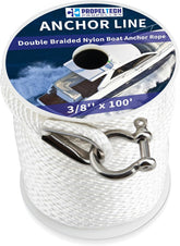 White Anchor Rope Line Boat Rope with Stainless Steel Thimble Shackle
