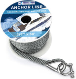 Grey Boat Anchor Rope 3/8 inch 50ft Nylon Rope with Stainless Steel Shackle