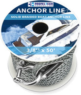 Grey Boat Anchor Rope 3/8 inch 50ft Nylon Rope with Stainless Steel Shackle