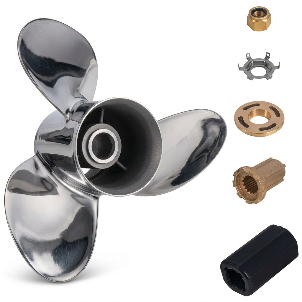 15 1/2 x 19 Edelstahl-Außenbord-Bootspropeller passend für Mercury-Motoren mit 150–250 PS, Teilenummer 48-13701A46, 15er-Keilzahnung, links