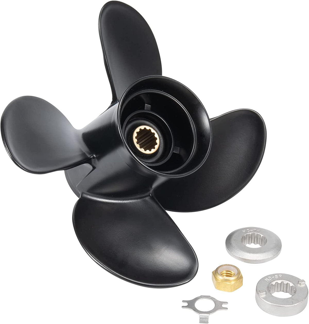 4-Blade Aluminum Boat Propeller for Mercury 25-60hp Engine 13 Spline Tooth Right Hand,Interchangeable Hub Kits Included