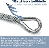 Grey Boat Anchor Rope 3/8 inch 50ft Nylon Rope with Stainless Steel Shackle