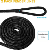 2 Pack Fender Lines, Improved Nylon Boat Ropes, Black