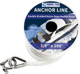 White Anchor Rope Line Boat Rope with Stainless Steel Thimble Shackle