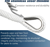 White Anchor Rope Line Boat Rope with Stainless Steel Thimble Shackle