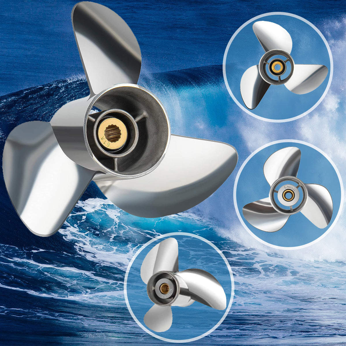 VIF  OEM Upgrade 13 3/4 x 17,13 3/4 x 19, 13 3/4 x 21, 13 3/8 23 Series Stainless Steel Propeller for Yamaha Outboard Motos 150-250 HP, 15 Spline Tooth, RH